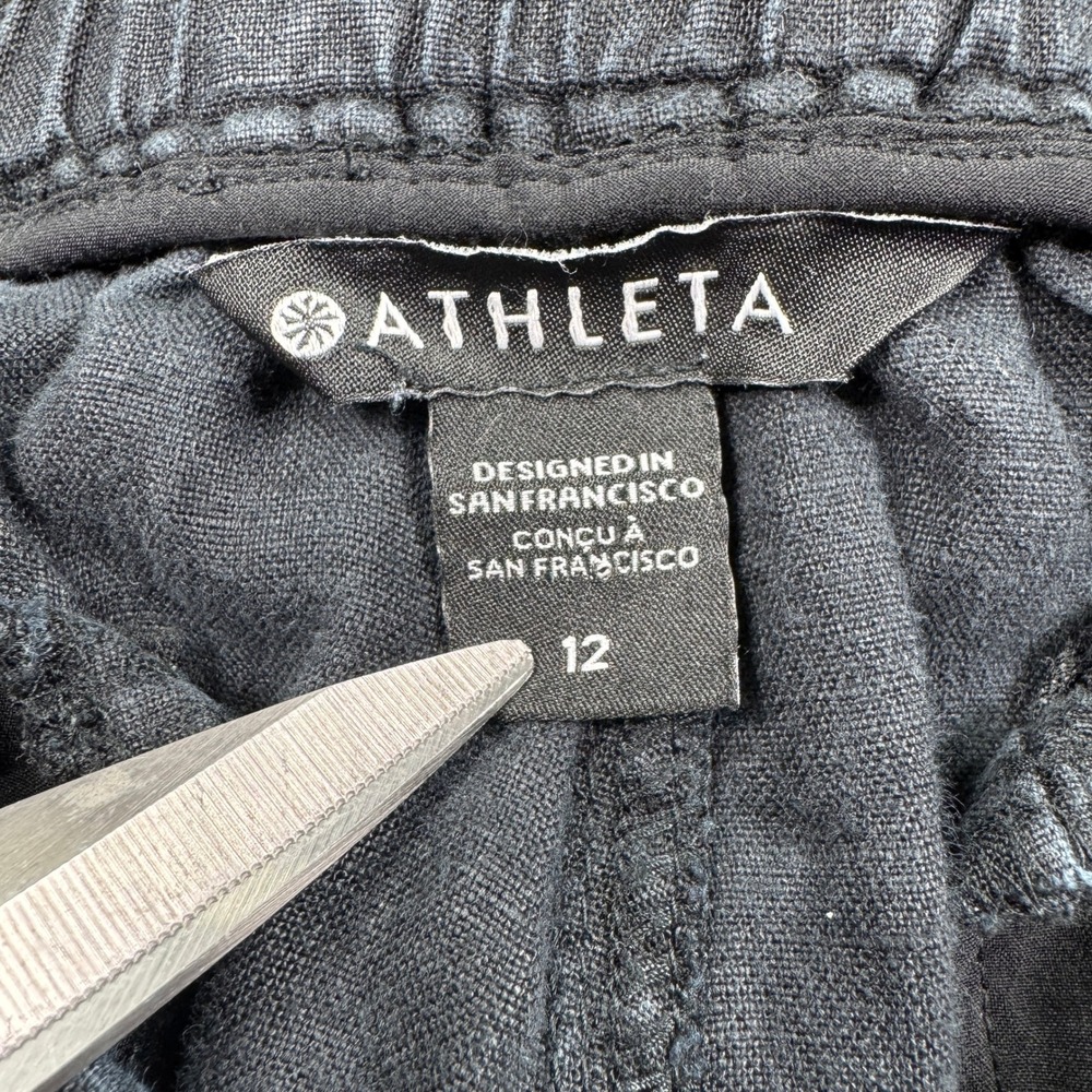 Athleta Womens Jogger Cabo Linen Pants Black 12 Elastic Waist Casual Pocket - Picture 7 of 8